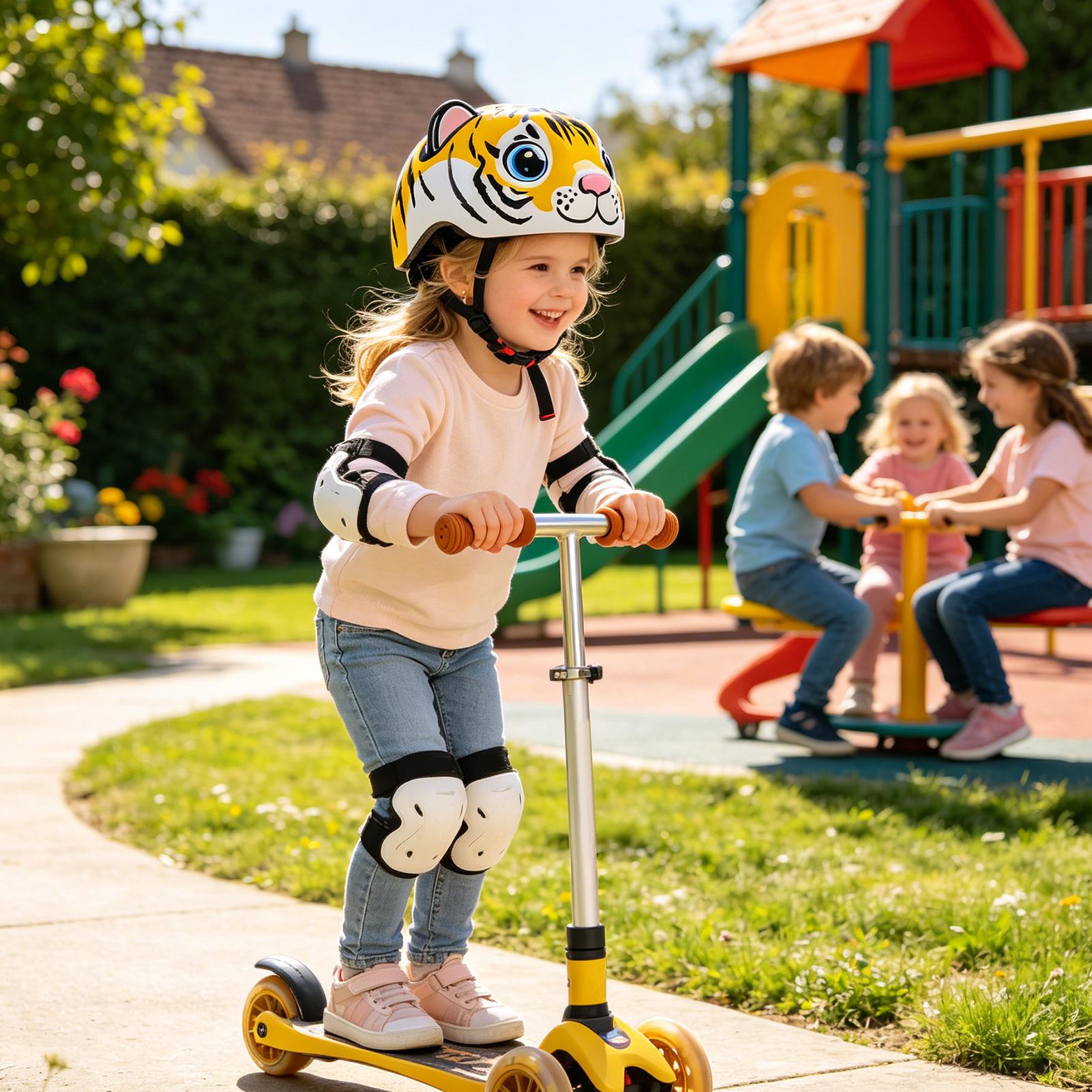 Cycling Gear For Commuting - Kids Helmet Tiger Pattern Adjustable Safety